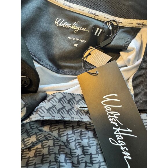 Walter Hagen Tee Time Size Medium Print Polo Houndsteeth Golf Men's Navy Gray P - Picture 4 of 10